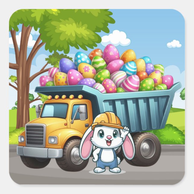 Cute spring/Easter bunny dump truck Square Sticker (Front)