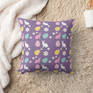 Cute Spring Easter Bunny Floral Pattern Egg Hunt  Cushion