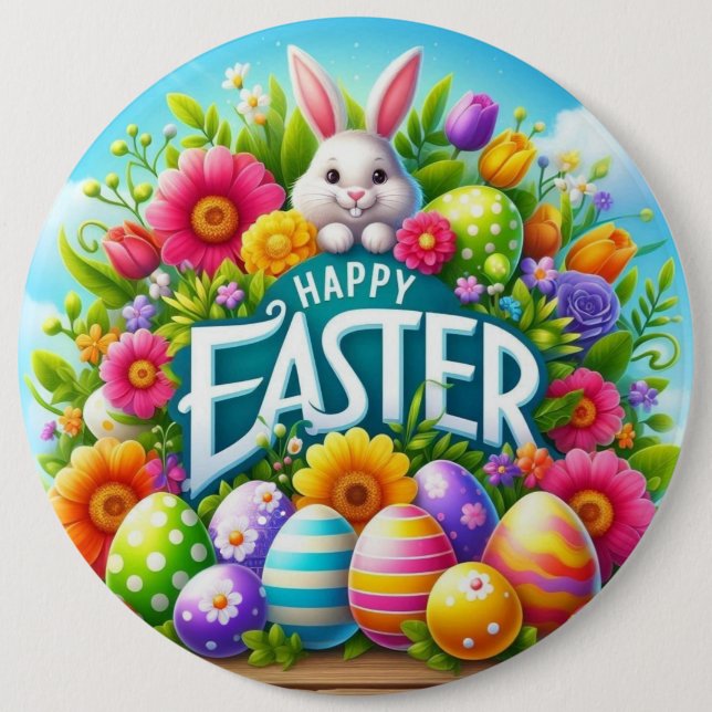 Cute spring/Easter bunny with egg 6 Cm Round Badge (Front)