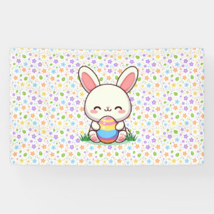 Cute spring/Easter bunny with egg Banner