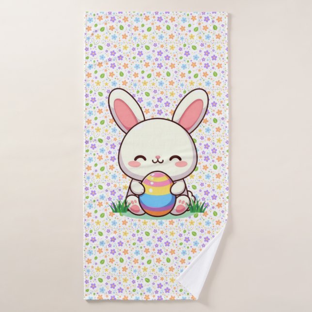 Cute spring/Easter bunny with egg Bath Towel (Bath Towel)