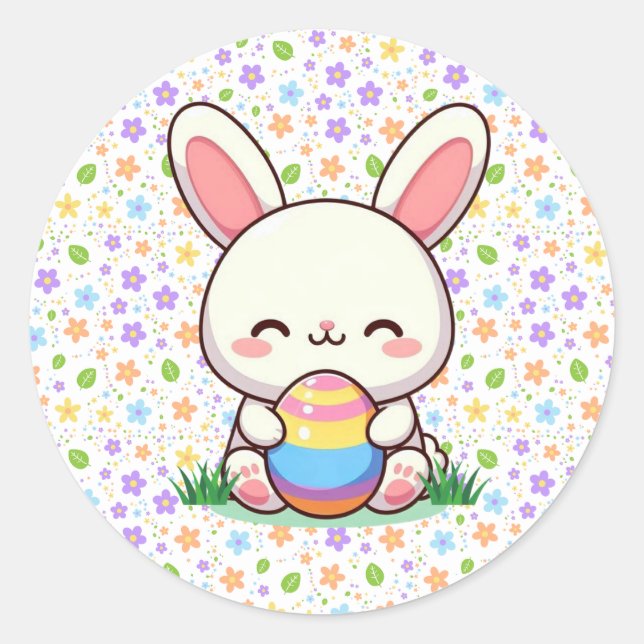 Cute spring/Easter bunny with egg Classic Round Sticker (Front)