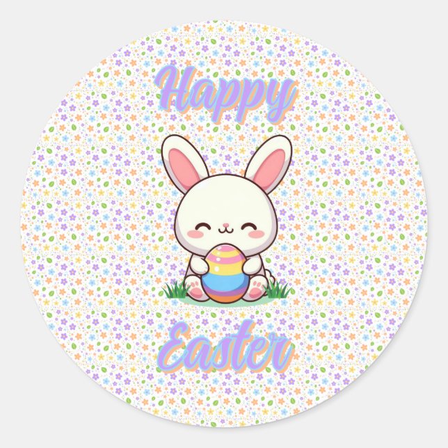 Cute spring/Easter bunny with egg Classic Round Sticker (Front)