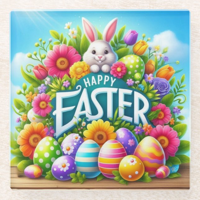 Cute spring/Easter bunny with egg Glass Coaster (Front)
