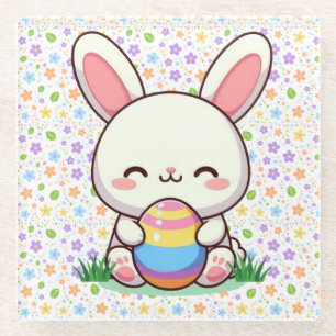 Cute spring/Easter bunny with egg Glass Coaster