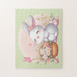 Cute spring/Easter bunny with egg Jigsaw Puzzle