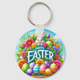 Cute spring/Easter bunny with egg Key Ring