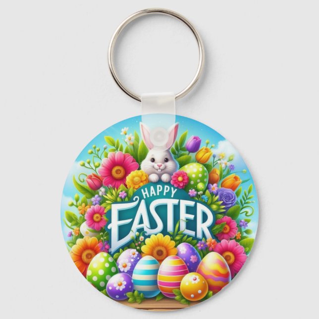 Cute spring/Easter bunny with egg Key Ring (Front)