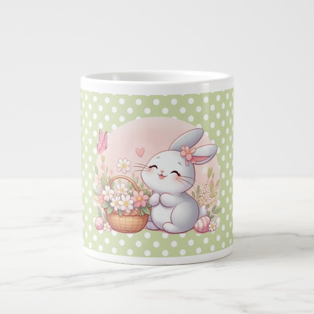 Cute spring/Easter bunny with egg Large Coffee Mug (Front)