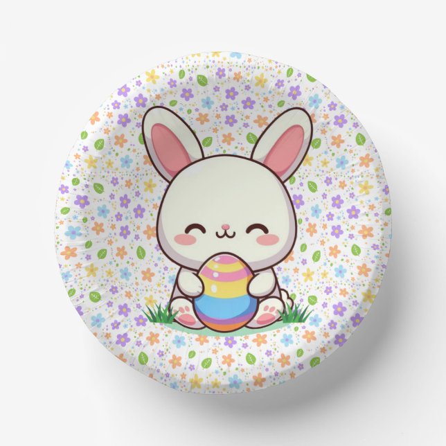 Cute spring/Easter bunny with egg Paper Plate (Front)