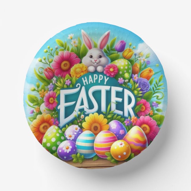 Cute spring/Easter bunny with egg Paper Plate (Front)
