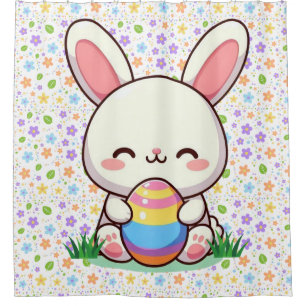 Cute spring/Easter bunny with egg Shower Curtain