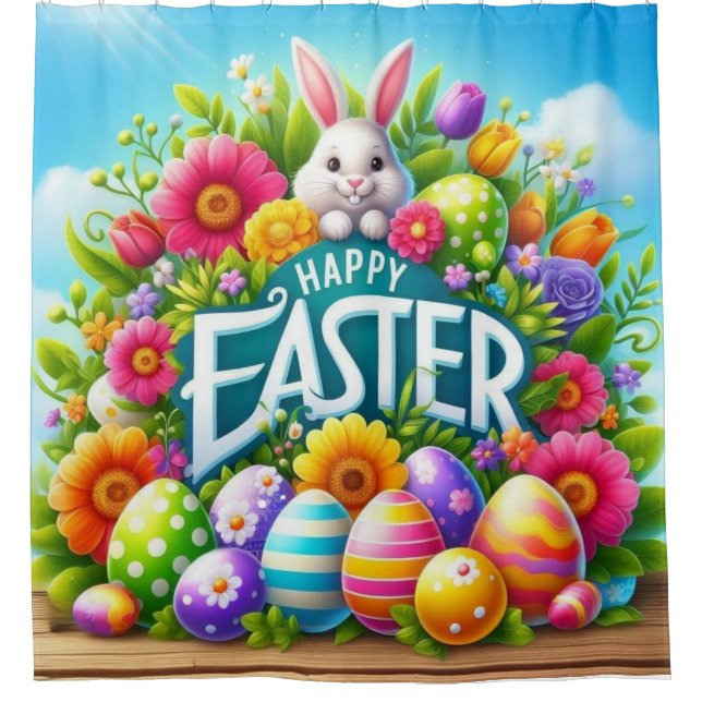 Cute spring/Easter bunny with egg Shower Curtain (Front)