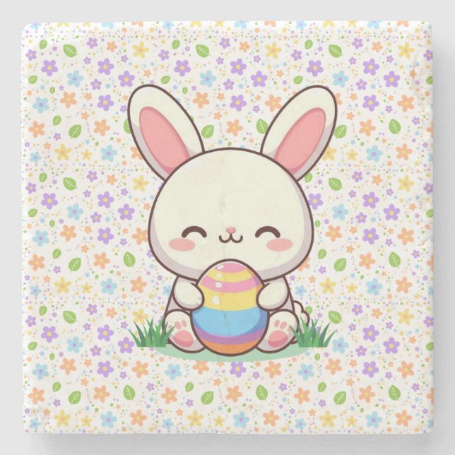 Cute spring/Easter bunny with egg Stone Coaster (Front)