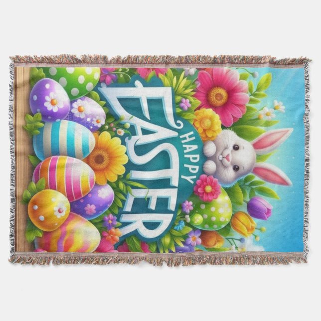 Cute spring/Easter bunny with egg Throw Blanket (Front)