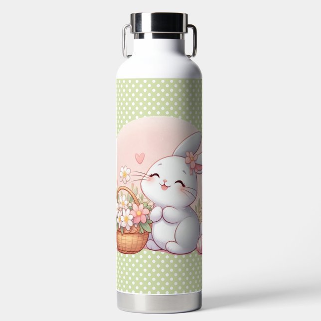 Cute spring/Easter bunny with egg Water Bottle (Front)