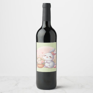 Cute spring/Easter bunny with egg Wine Label