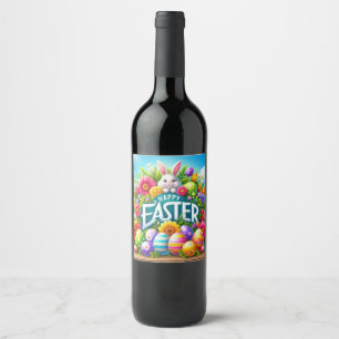 Cute spring/Easter bunny with egg Wine Label