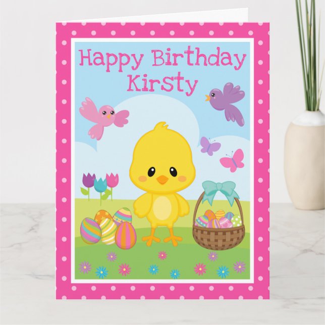 Cute Spring Easter Chick & Chocolate Eggs Birthday Card (Front)
