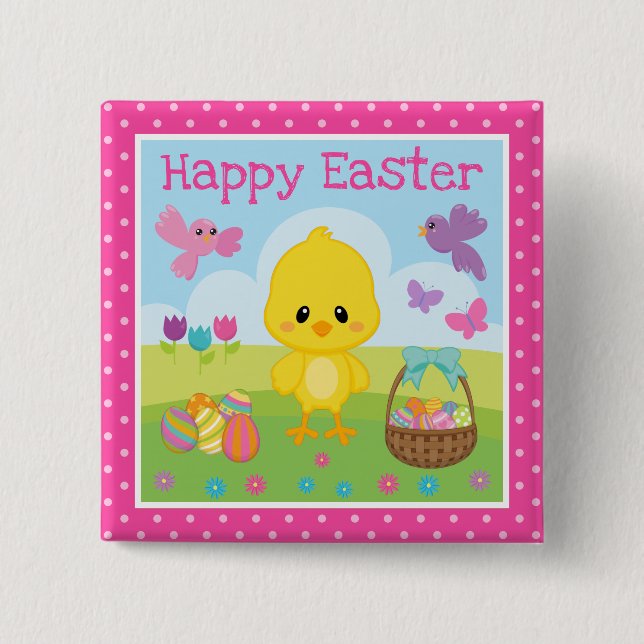 Cute Spring Easter Chick & Chocolate Eggs Easter 15 Cm Square Badge (Front)