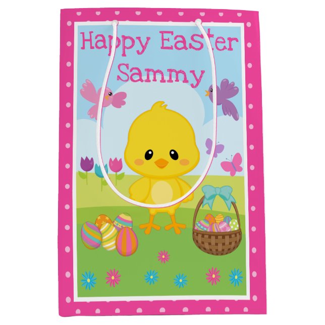 Cute Spring Easter Chick & Chocolate Eggs Easter Medium Gift Bag (Front)