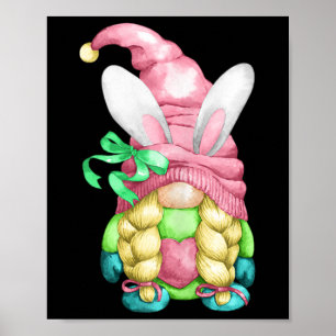 Cute Spring Easter Gnome Girl For Women With Bunny Poster