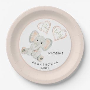 Cute Spring Elephant Watercolor Illustration Paper Plate
