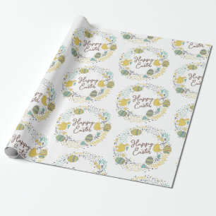 Cute Spring Floral Chicks Happy Easter Wrapping Paper