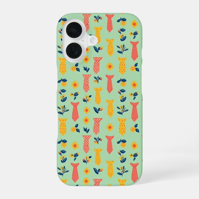 Cute Spring Flower and Tie Pattern iPhone 16 Case (Back)