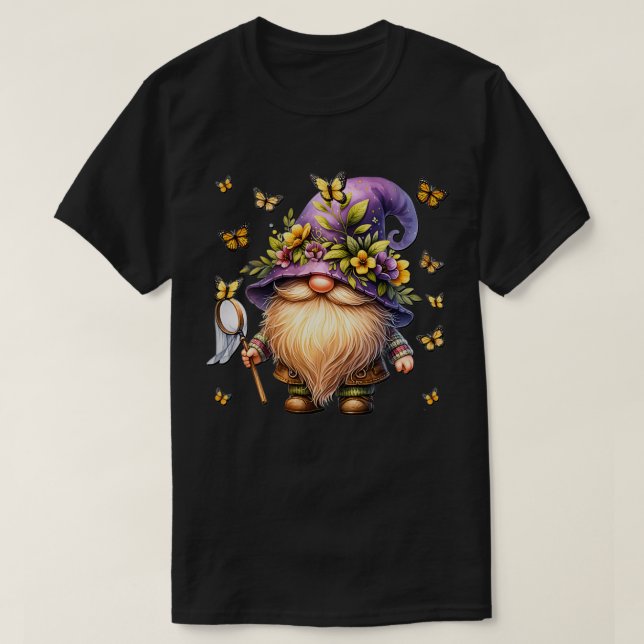 Cute Spring Flower Gnome Graphic Floral Monarch Bu T-Shirt (Design Front)