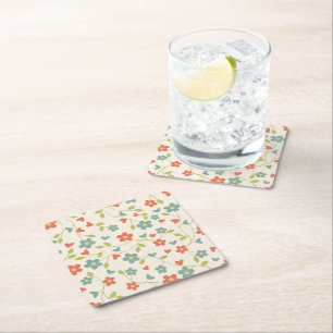 Cute Spring Flowers Square Paper Coaster