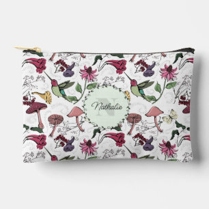 Cute Spring Garden Hummingbird Floral Makeup Bag