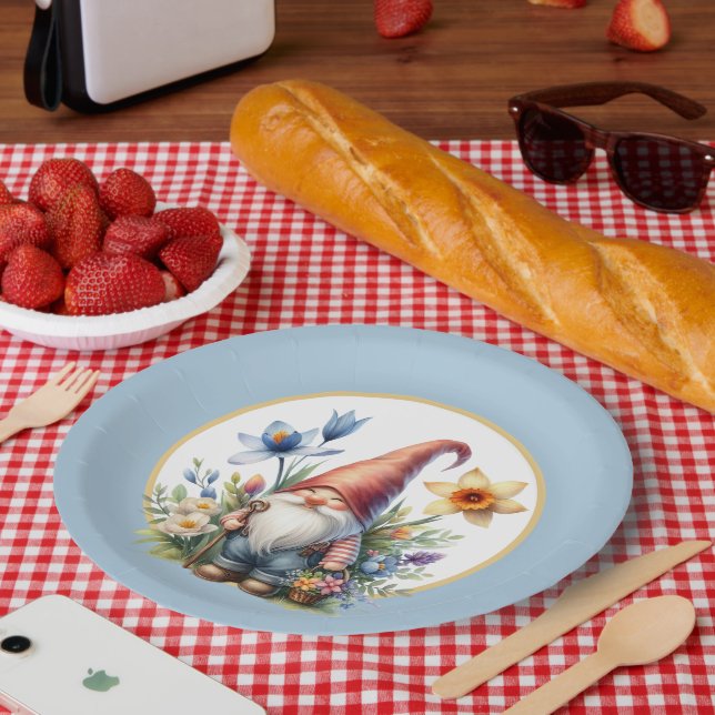 Cute Spring garden party gnome  Paper Plate (Picnic)