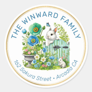Cute Spring Garden & Rabbits Address Classic Round Sticker