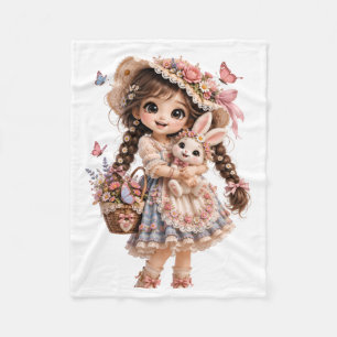 Cute Spring Girl with Bunny Blanket