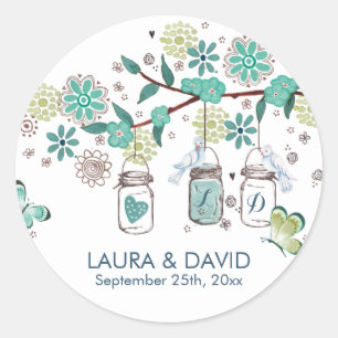 Cute spring Mason Jars Garden Wedding  Classic Round Sticker