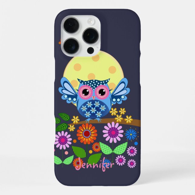 Cute spring Owl & custom Name iPhone Case (Back)