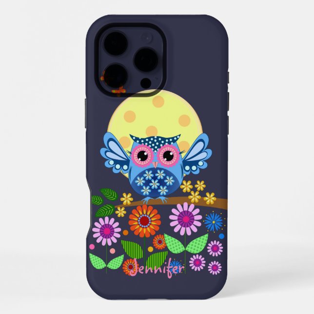 Cute spring Owl & custom Name iPhone Case (Back)