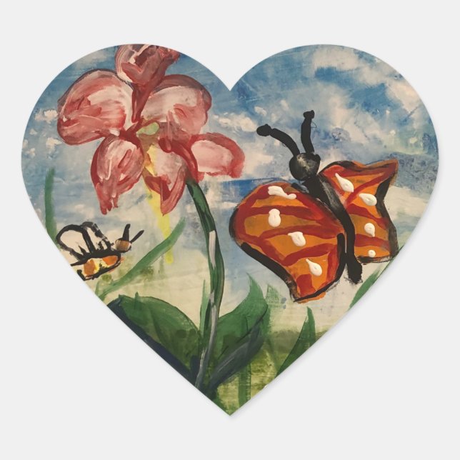  Cute Spring Painting PINKS Heart Sticker (Front)