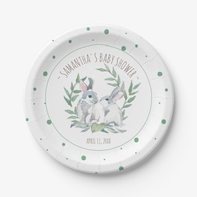 Cute Spring Party Theme Bunny Paper Plate (Front)