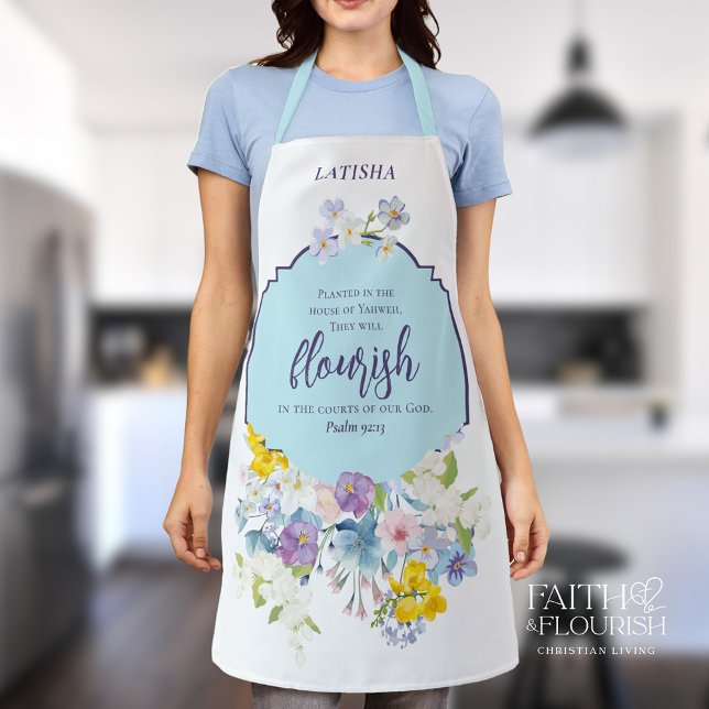 Cute Spring Pastel Floral Scripture Personalised Apron (Creator Uploaded)