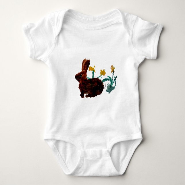 Cute Spring Rabbit Flowers Baby Bodysuit (Front)
