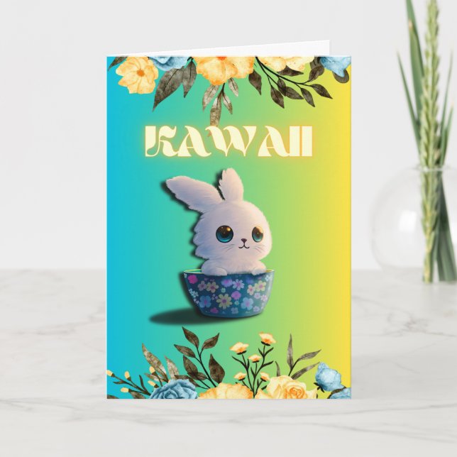 cute spring rabbit with flowers for easter card (Front)