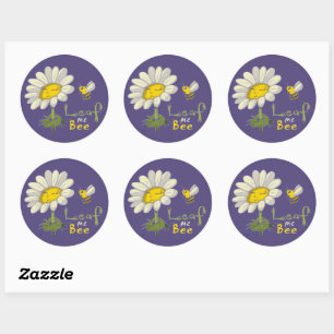  Cute Spring Scene with Daisy Flower and Bee Classic Round Sticker