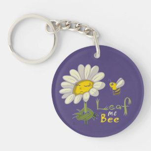 Cute Spring Scene with Daisy Flower and Bee Key Ring