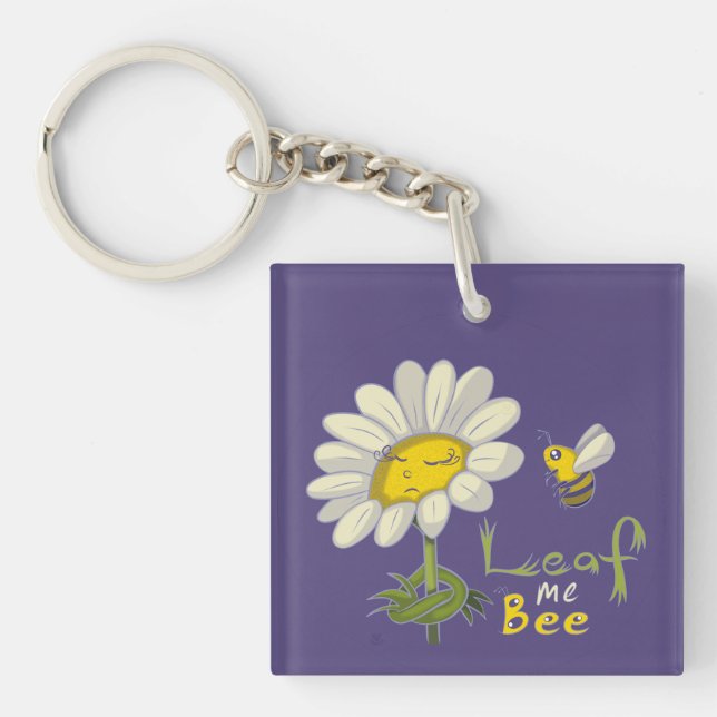  Cute Spring Scene with Daisy Flower and Bee Key Ring (Front)