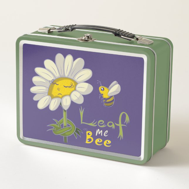 Cute Spring Scene with Daisy Flower and Bee Metal Lunch Box (Front)