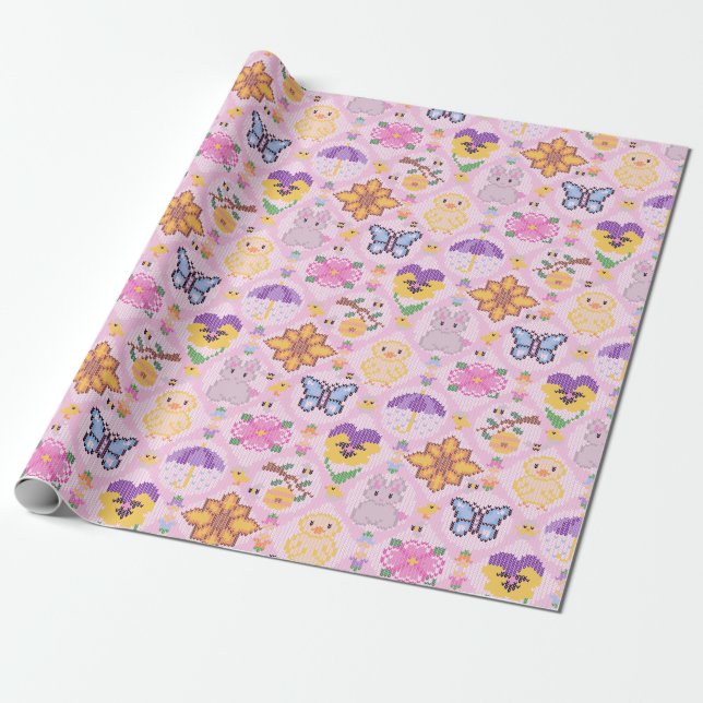 Cute Spring Wrapping Paper (Unrolled)