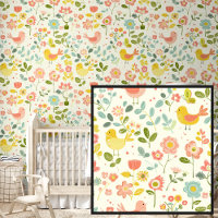Cute Springtime Flowers & Birds on Cream