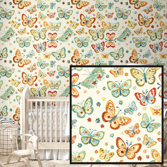 Cute Springtime Orange Green Butterflies on Cream Wallpaper (Creator Uploaded)